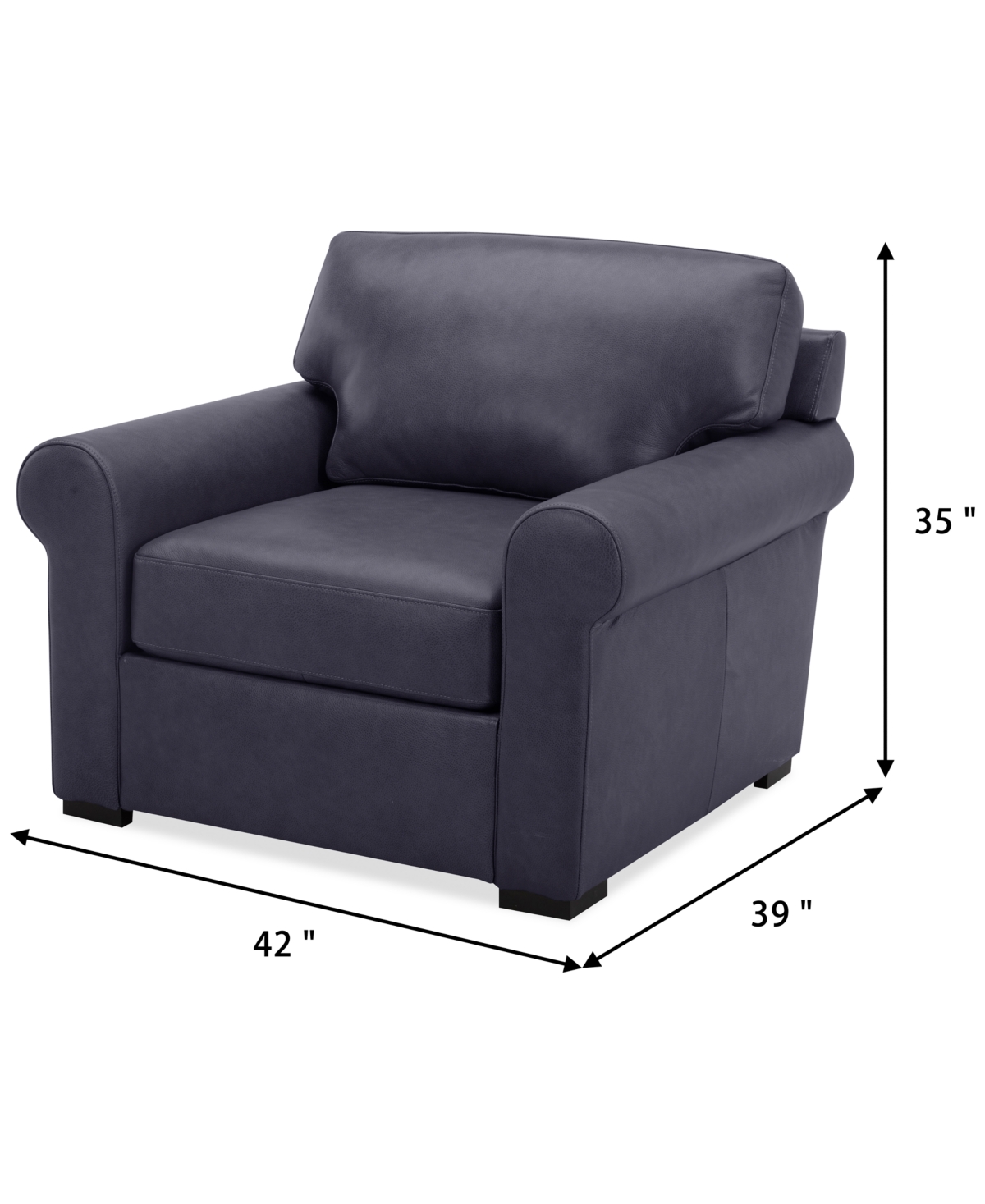 Macy's Radley 38" Leather Roll Arm Chair, Exclusively At  In Slate Grey