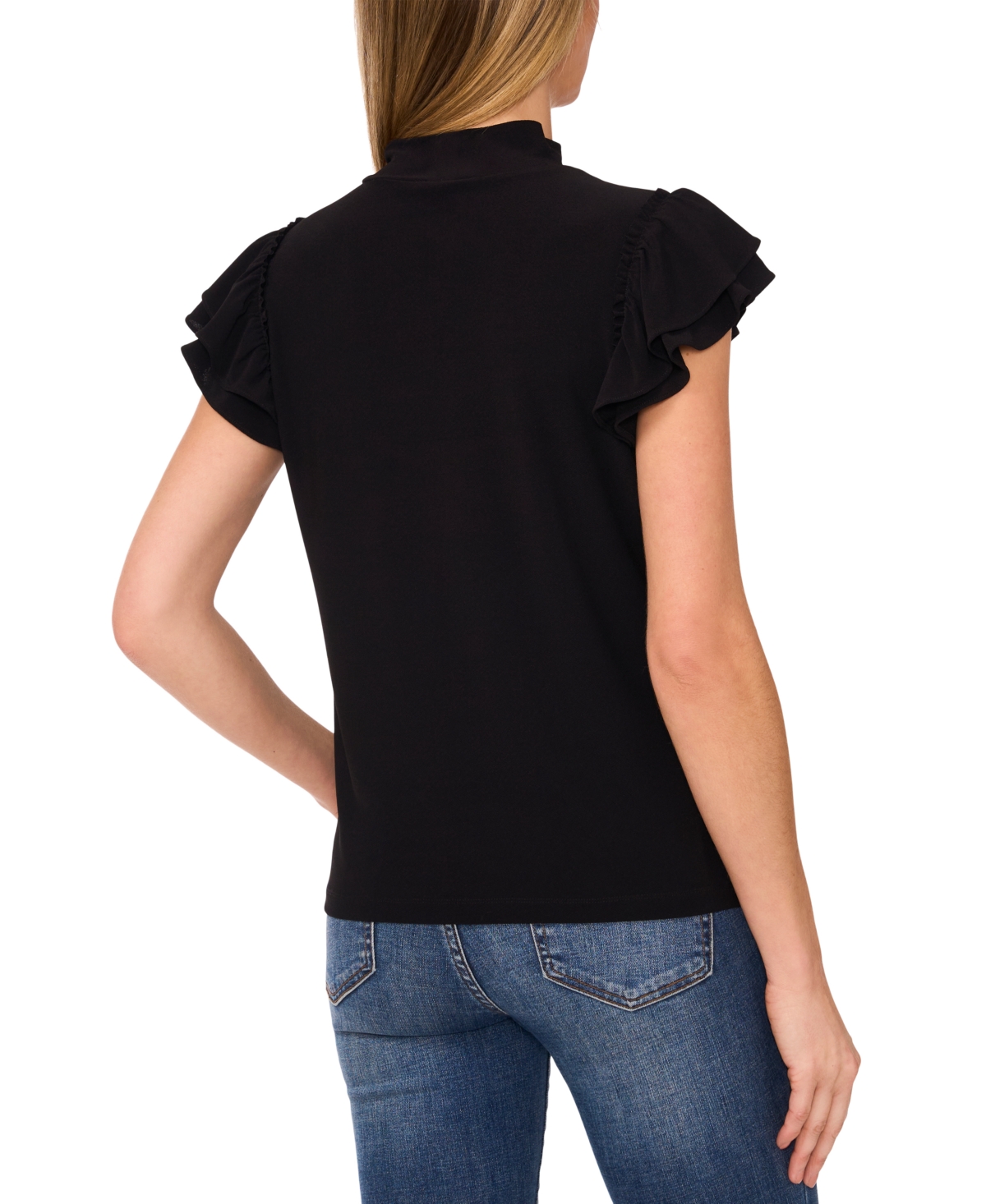 Shop Cece Women's Double Ruffle-sleeve Mock-neck Top In Rich Black