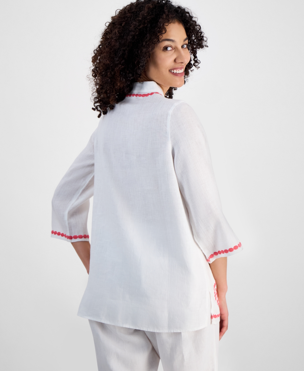 CHARTER CLUB PETITE 100% LINEN EMBROIDERED TUNIC, EXCLUSIVELY AT MACY'S 