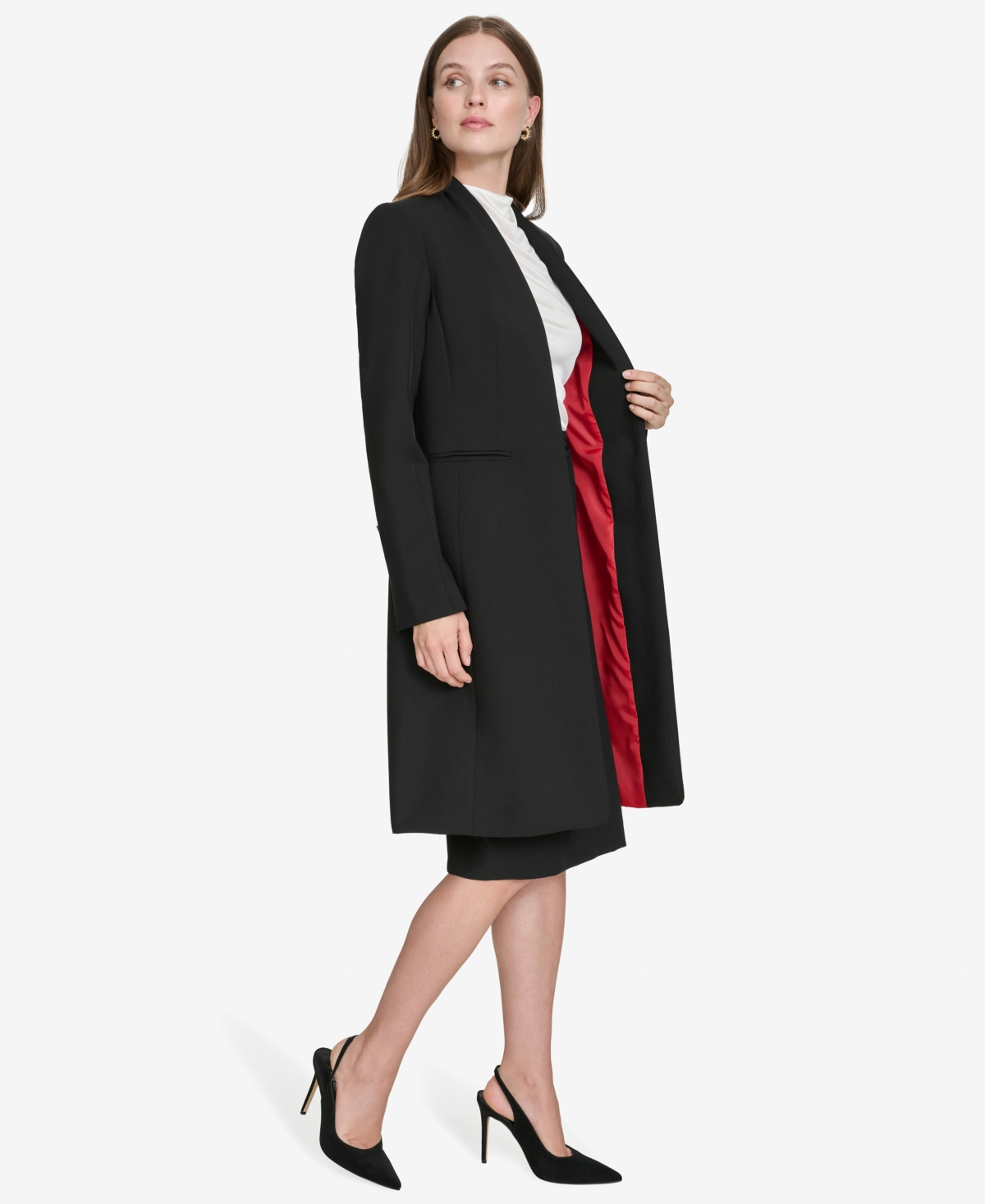 Shop Halston Women's Contrast-lined Duster Blazer In Black