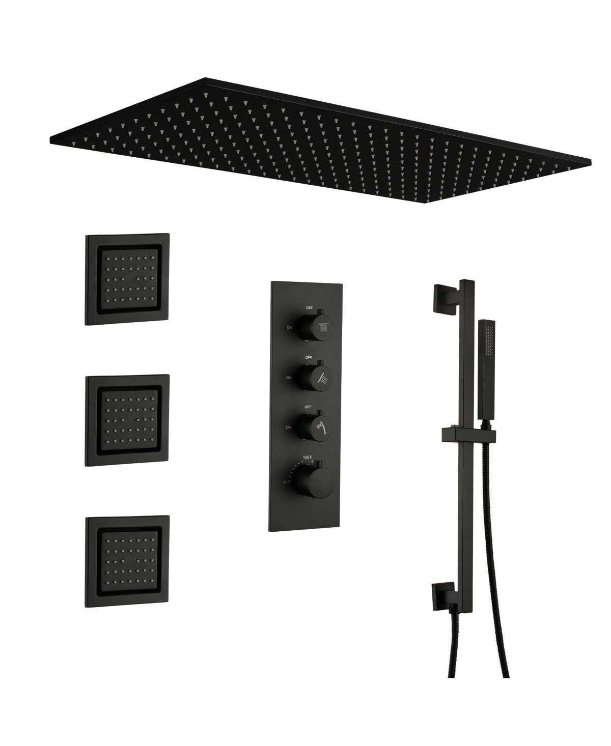 Luxury Thermostatic Shower System with Body Jets, Square Rainfall Shower Head with Handheld Shower, Temperature Control, Brushed Gold - Brushed gold