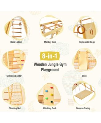 8-in-1 Wooden Jungle Gym Playset with Slide and Monkey Bars For Outdoor Play
