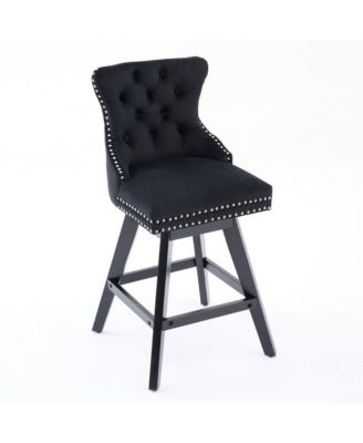 2-Piece Counter Stool Set, Velvet Upholstery with Tufted Back, Nailhead Trim and Wooden Legs, Swivel Bar Stools