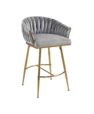 Set of 2 Counter Stools – 26" Velvet Upholstered with Hand-Wave Back, Metal Legs & Footrest