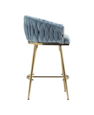 Set of 2 Counter Stools – 26" Velvet Upholstered with Hand-Wave Back, Metal Legs & Footrest