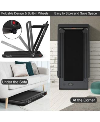 2 in 1 Folding Treadmill with Dual Display, 2.25HP Superfit Under Desk Electric Pad Treadmill, Installation-Free, Blue Tooth Speaker, APP Control, Remote Control, Walking Jogging for Home