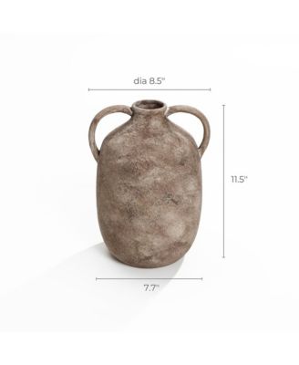 Marble Brown Ceramic 11.5-Inch Tall Jug Vase with Handles