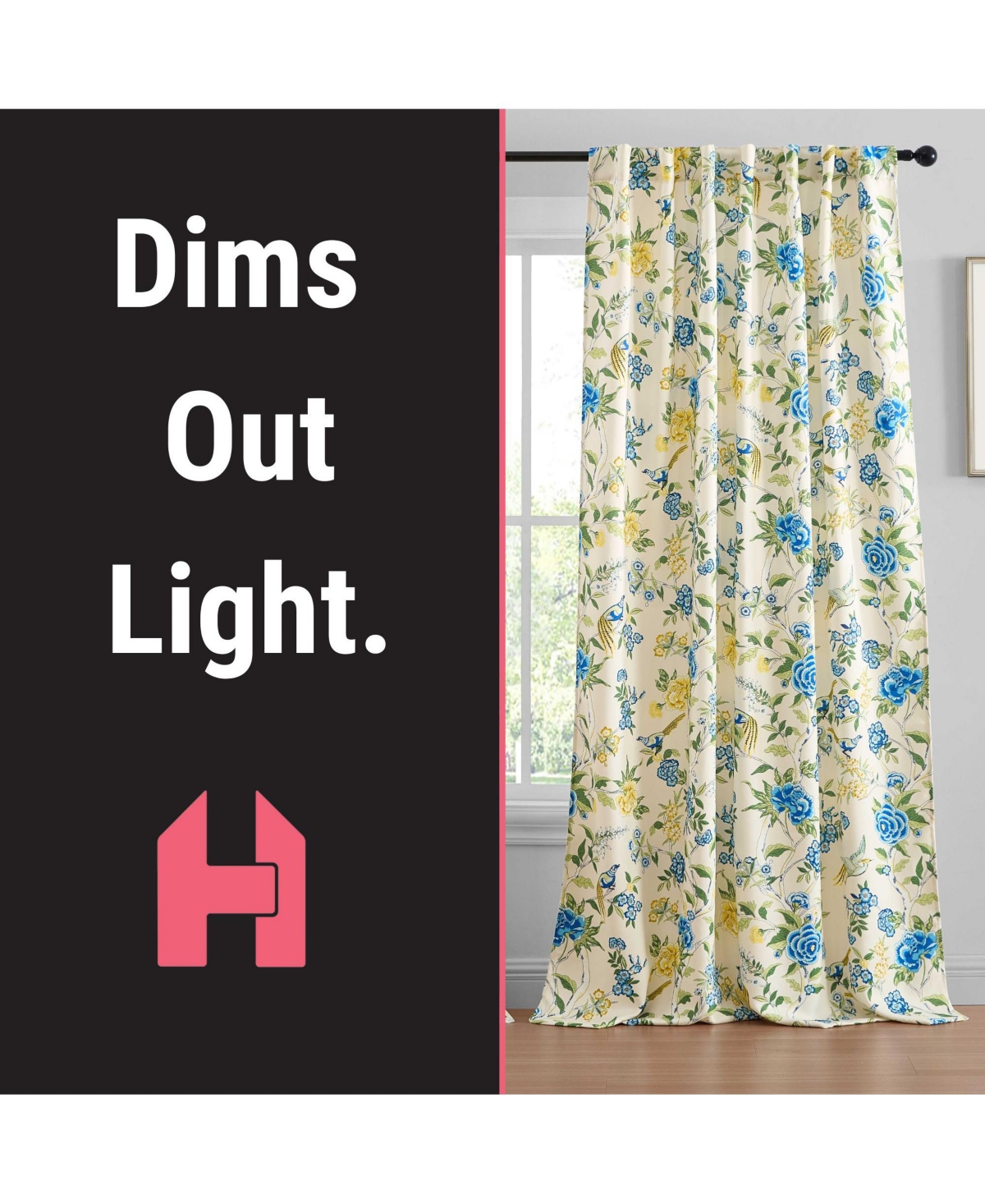 Hlc.me Scarlet Floral & Birds Patterned Back Tab Rod Pocket - Light Blocking Darkening Window Panels, Set of 2 (Green and Yellow, 52 W x 96 L)