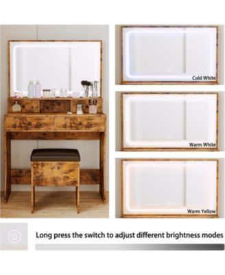 Vanity Desk Set with LED Lighted Mirror & Power Outlet, Makeup Vanity Table with 4 Drawers