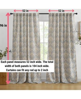 Messina Paisley Damask Patterned Back Tab Rod Pocket Curtains - Light Blocking Darkening Window Panels, Set of 2 (Grey/Yellow, 52 W x 96 L)