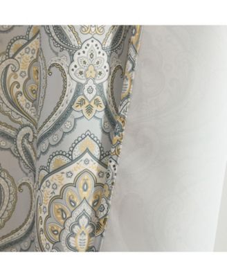 Messina Paisley Damask Patterned Back Tab Rod Pocket Curtains - Light Blocking Darkening Window Panels, Set of 2 (Grey/Yellow, 52 W x 96 L)