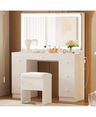 Vanity Desk Set with LED Lighted Mirror & Power Outlet