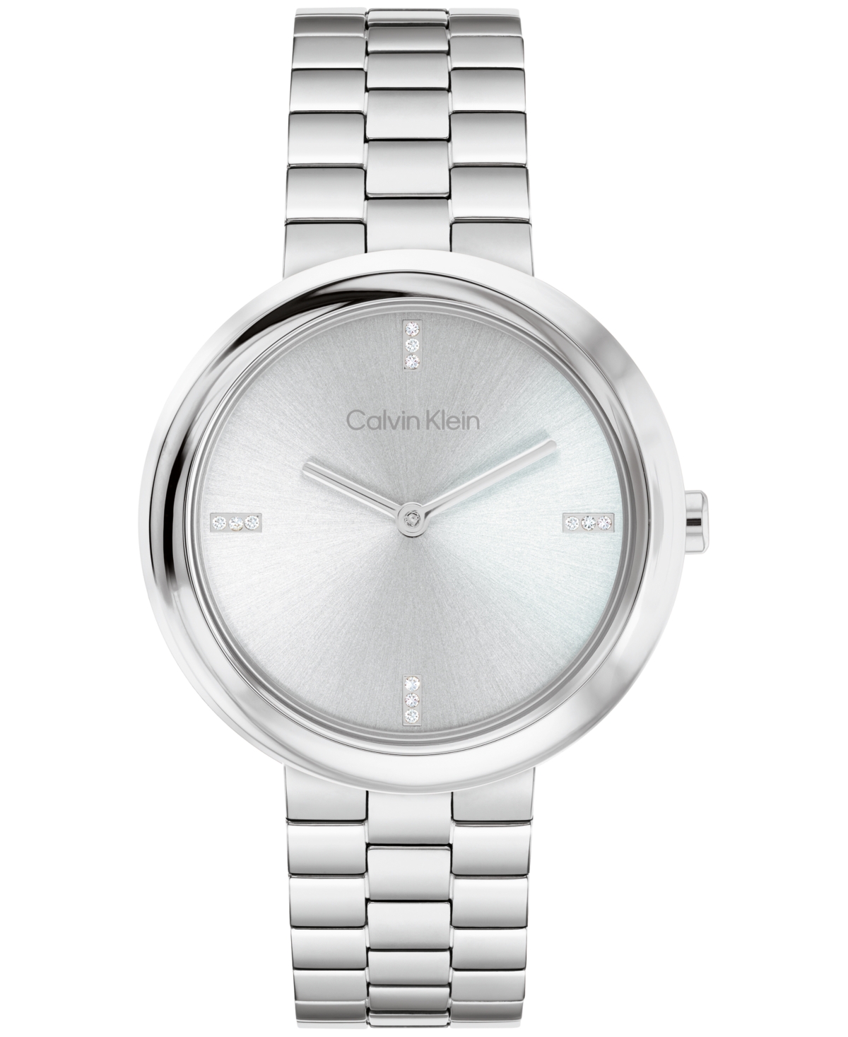 Calvin Klein Women's Twisted Bezel Silver Tone Stainless Steel Bracelet Watch, 34mm In Metallic