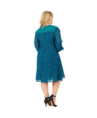 Plus Size Women's Knee-Length Puff Sleeve Chiffon Dress