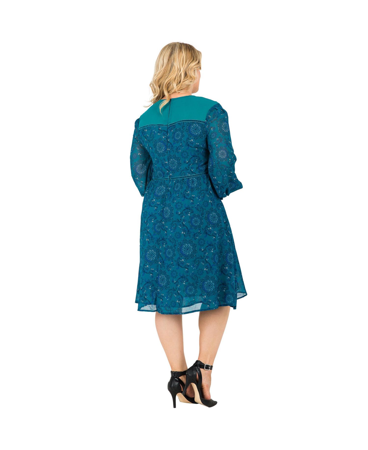 Plus Size Knee-Length Puff Sleeve Chiffon Dress