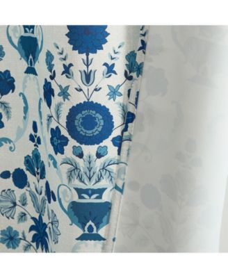 Clara Floral Damask Patterned Window Back Tab Rod Pocket Curtains Bedroom - Light Blocking Darkening Window Panels, Set of 2 (Blue, 52 W x 84 L)