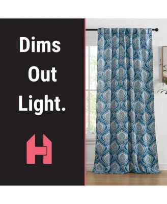 Messina Paisley Damask Patterned Back Tab Rod Pocket Curtains - Light Blocking Darkening Window Panels, Set of 2 (Blue, 52 W x 96 L)