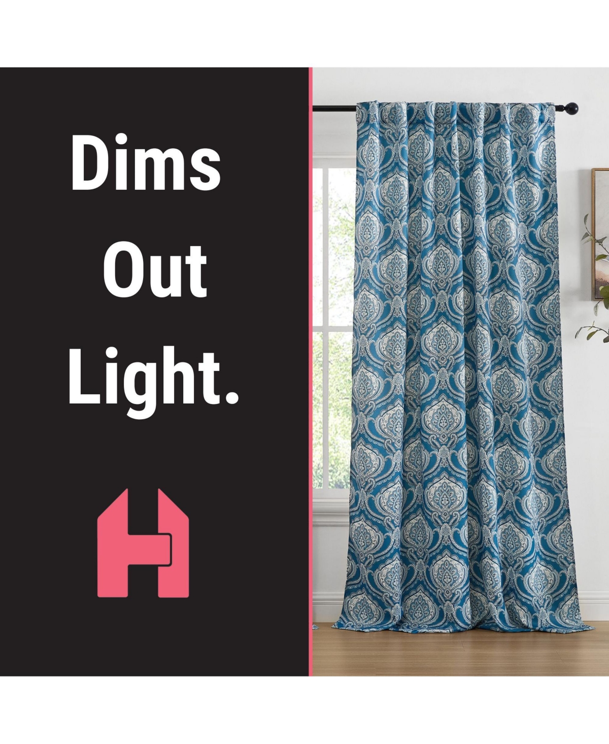 Hlc.me Messina Paisley Damask Patterned Window Back Tab Rod Pocket Curtains Bedroom