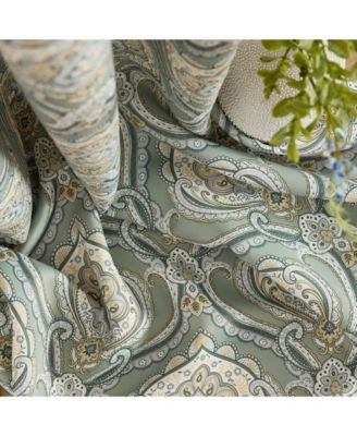 Messina Paisley Damask Patterned Back Tab Rod Pocket Curtains - Light Blocking Darkening Window Panels, Set of 2 (Green/Yellow, 52 W x 96 L)