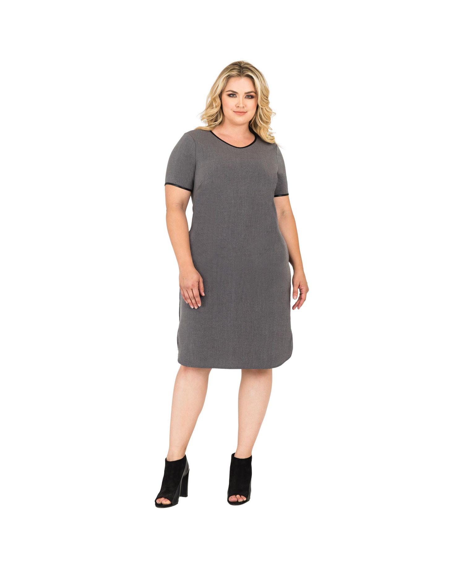 Plus Size Apron Hem Suiting Knee Length Shift Dress