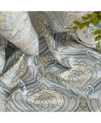 Messina Paisley Damask Patterned Window Back Tab Rod Pocket Curtains Bedroom - Light Blocking Darkening Window Panels, Set of 2 (Grey/Yellow, 52 W x 84 L)