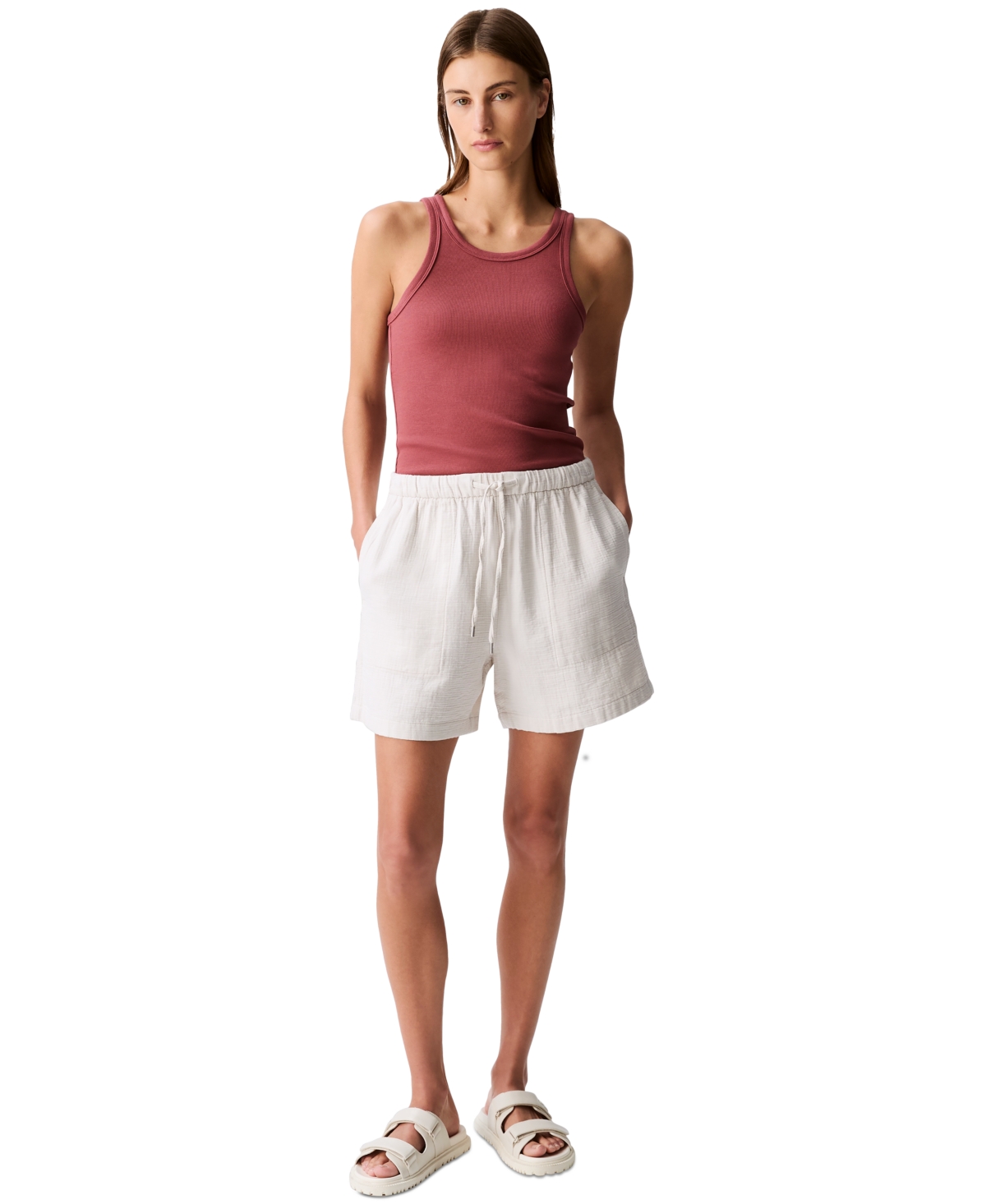Shop Calvin Klein Jeans Est.1978 Women's Double Gauze Pull-on Shorts In Chalk