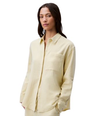Calvin Klein Jeans - Women's Double Gauze Roll-Tab-Sleeve Button-Down Shirt