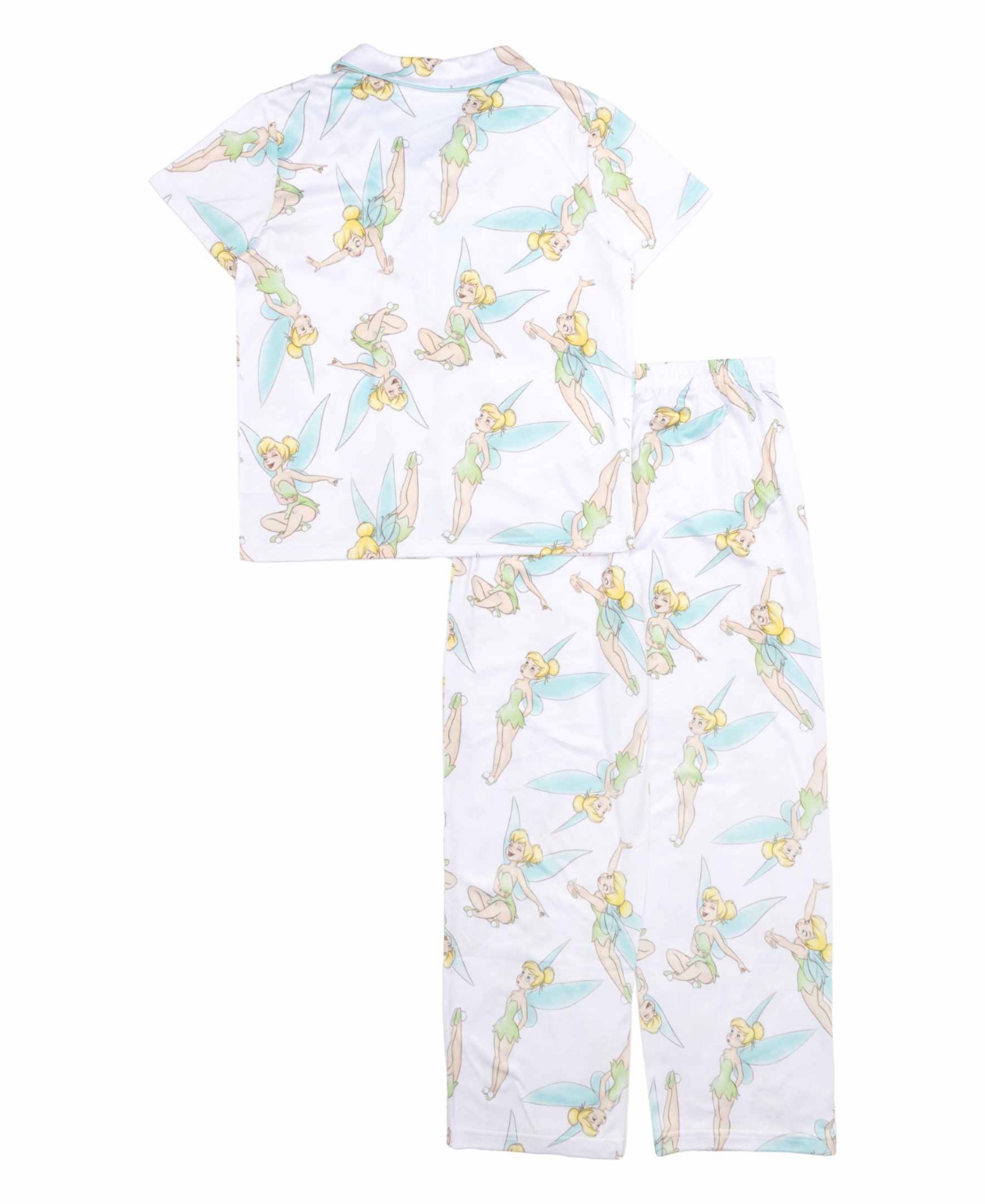 Tinkerbell Little And Big Girls Short Sleeve Button Down Sleep Shirt And Open Leg Pant, 2-piece Pajama Set In Assorted