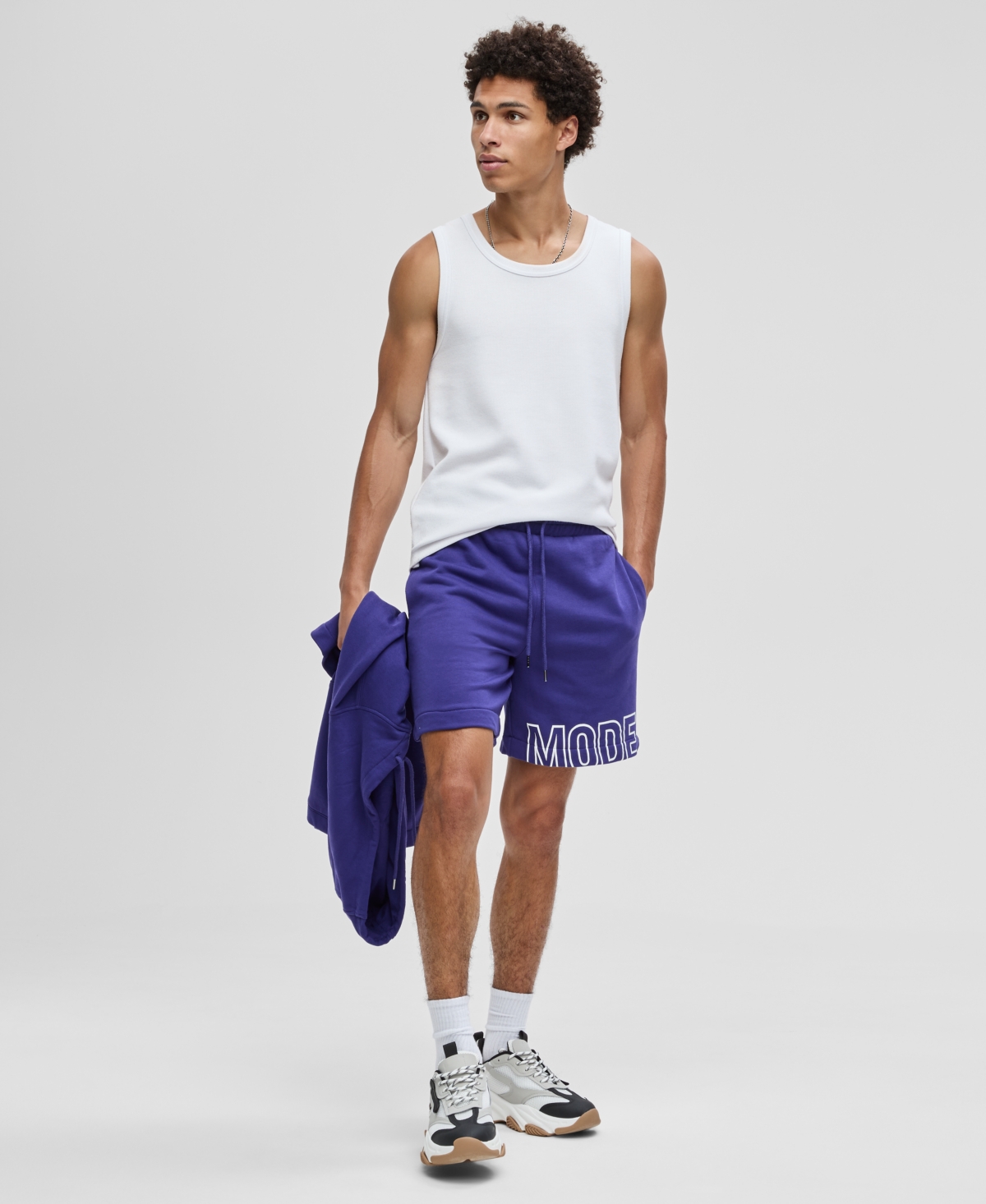 Men's Regular-Fit Logo-Print 7" French Terry Shorts, Macy's Exclusive - Violet Glow