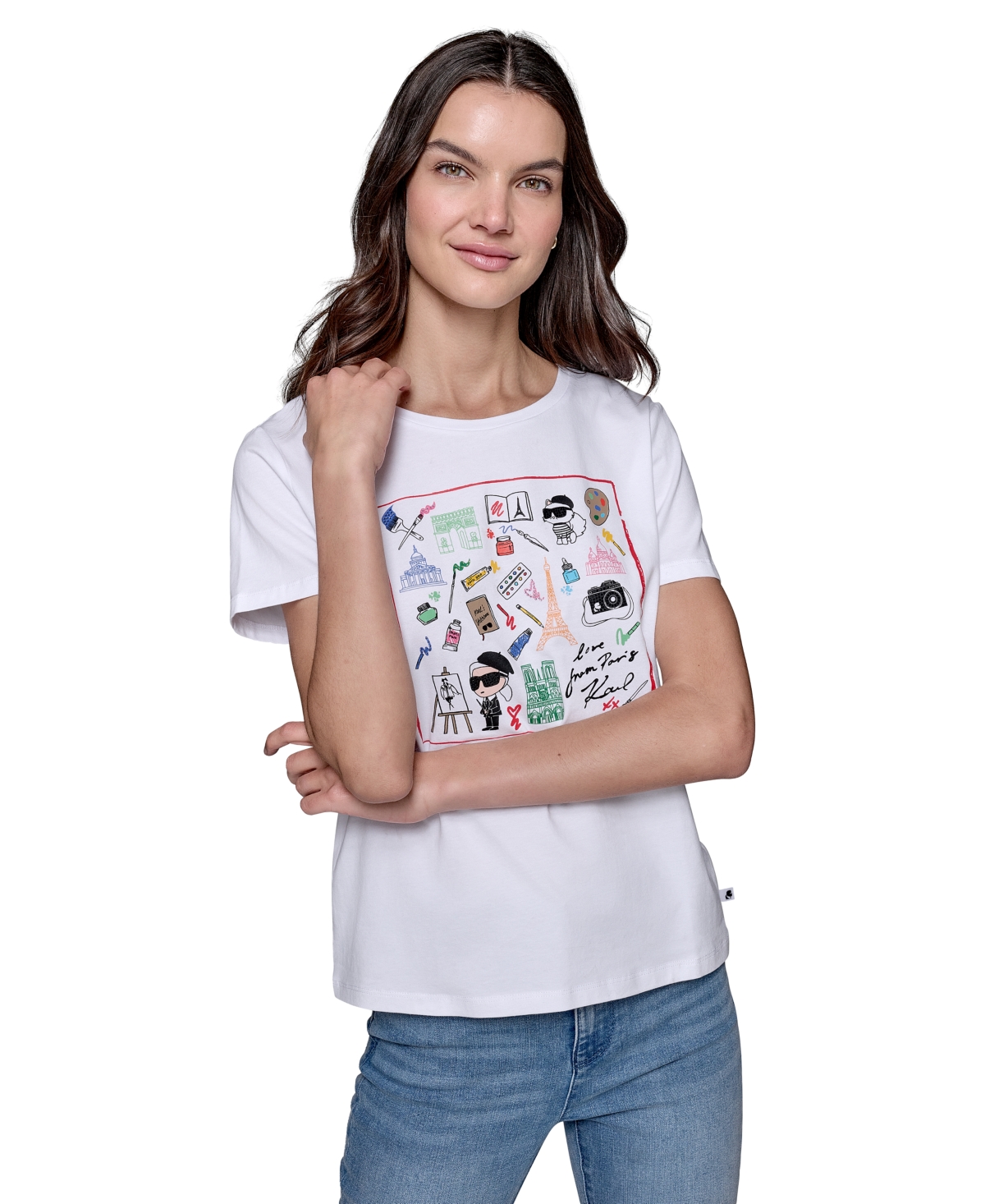 Shop Karl Lagerfeld Women's Art Motif Logo T-shirt In White