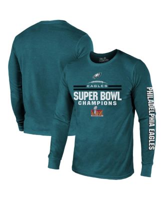 Majestic - Men's Midnight Heather Green Philadelphia Eagles Super Bowl LIX Champions Goal Line Stand Long Sleeve Tri-Blend T-Shirt