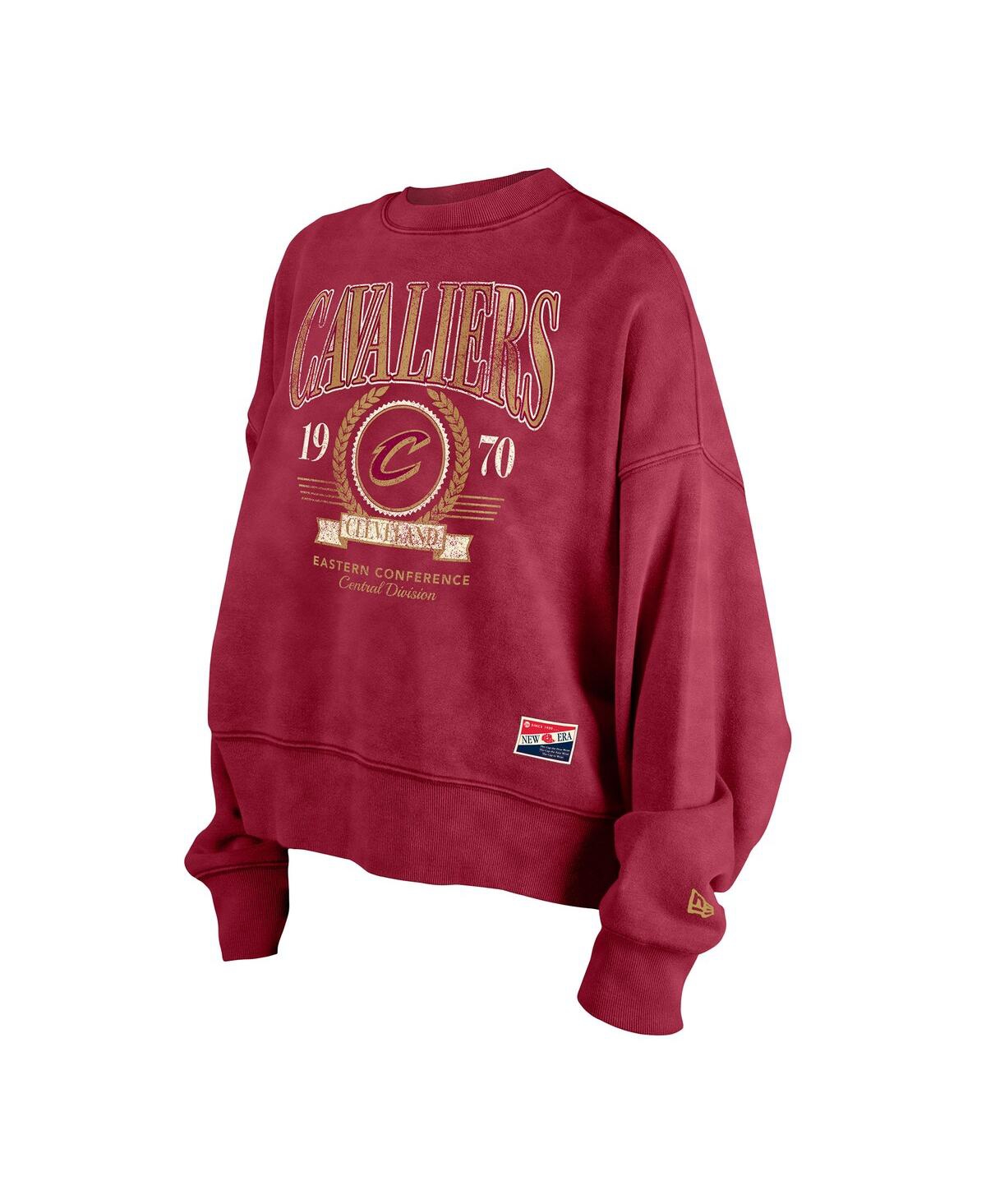 NEW ERA WOMEN'S WINE CLEVELAND CAVALIERS HARDWOOD CLASSICS ENZYME WASH OVERSIZED BOXY PULLOVER SWEATSHIRT 