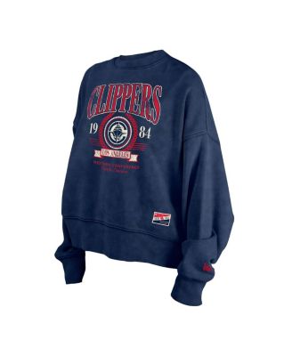 Women's Navy LA Clippers Hardwood Classics Enzyme Wash Oversized Boxy Pullover Sweatshirt