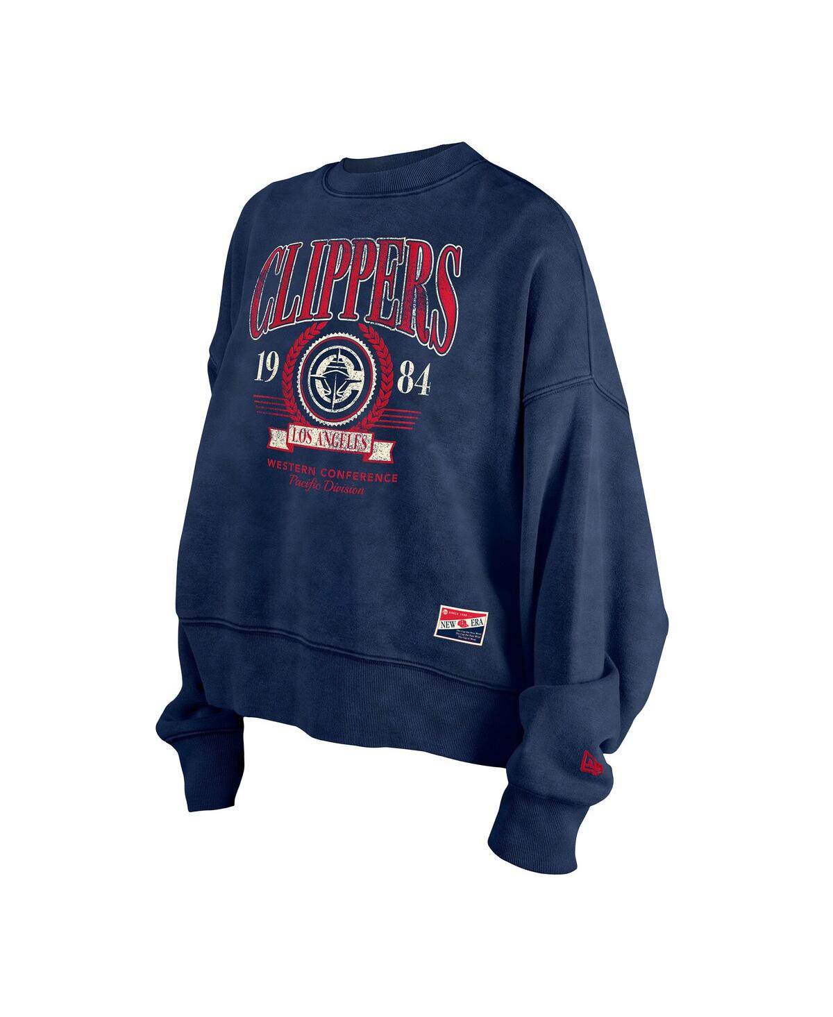 Shop New Era Women's Navy La Clippers Hardwood Classics Enzyme Wash Oversized Boxy Pullover Sweatshirt