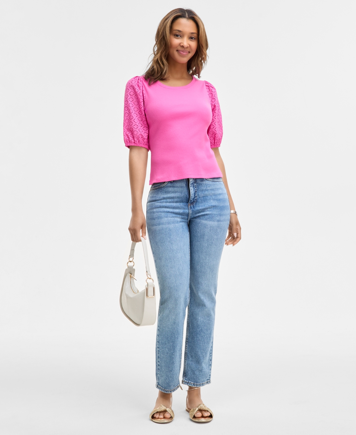 Shop On 34th Women's Eyelet-sleeve Rib-knit Top, Exclusively At Macy's In Pink Dazzle