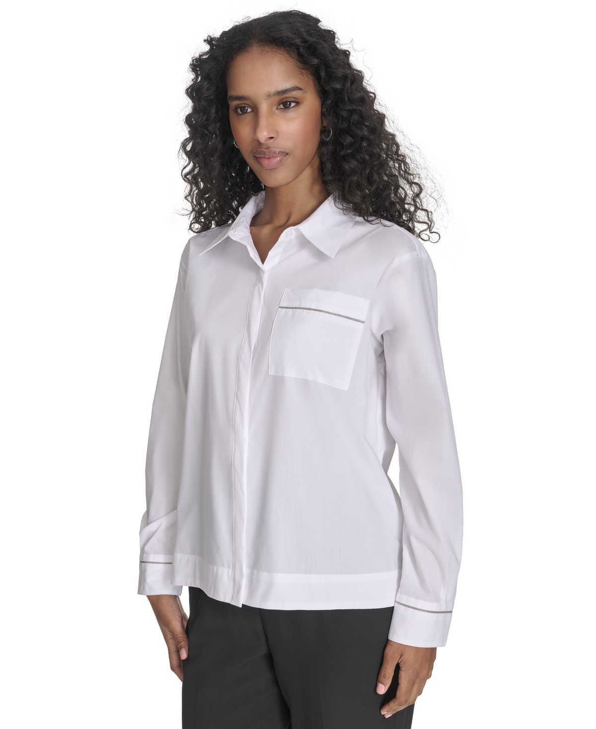 Calvin Klein Women's Collared Button-front Cotton Shirt In White