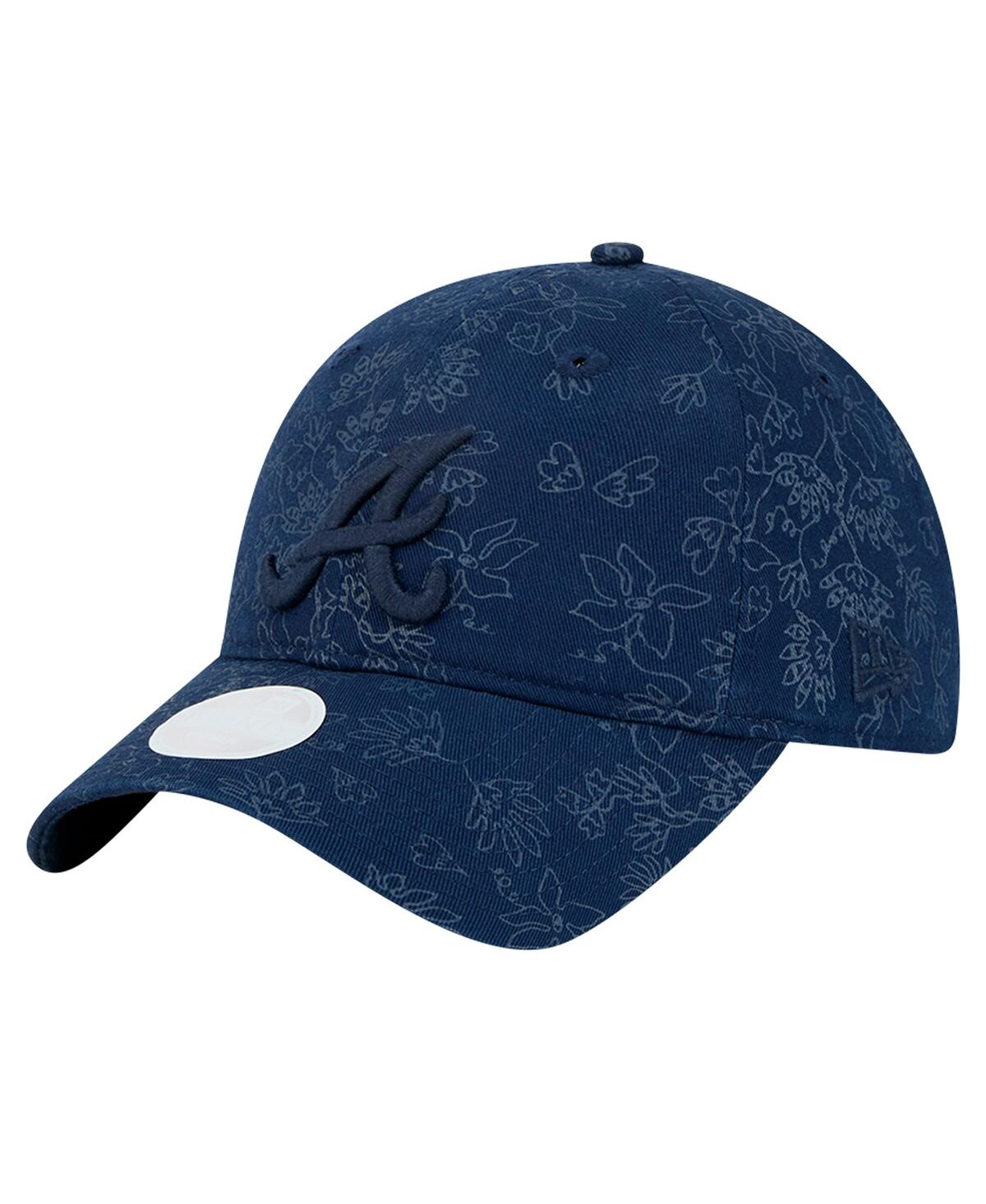 New Era Women's Navy Atlanta Braves Tonal Floral 9twenty Adjustable Hat In Navy