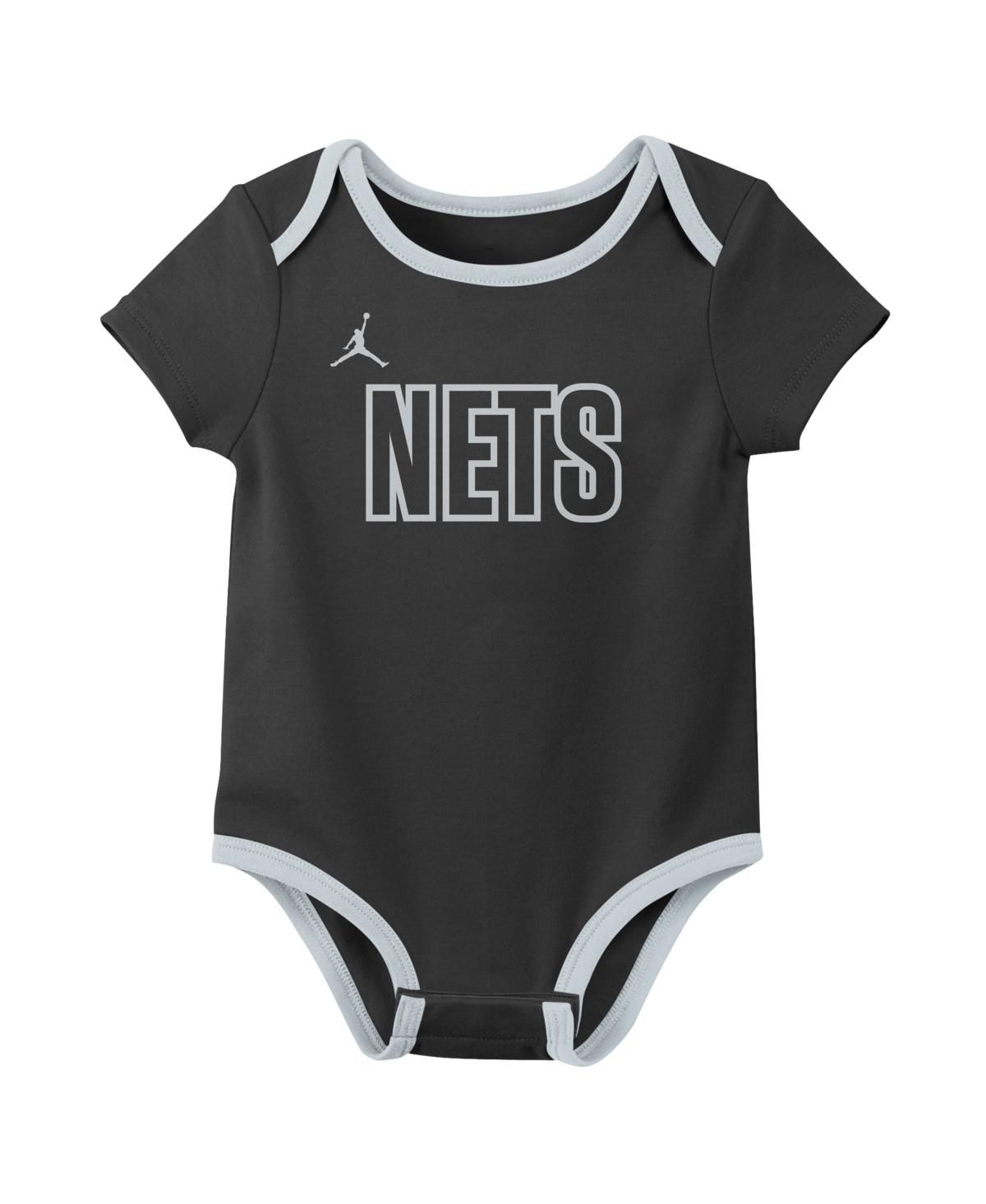 Jordan Baby Boys And Girls 3-piece Brooklyn Nets Statement Edition Bodysuit Set In Black