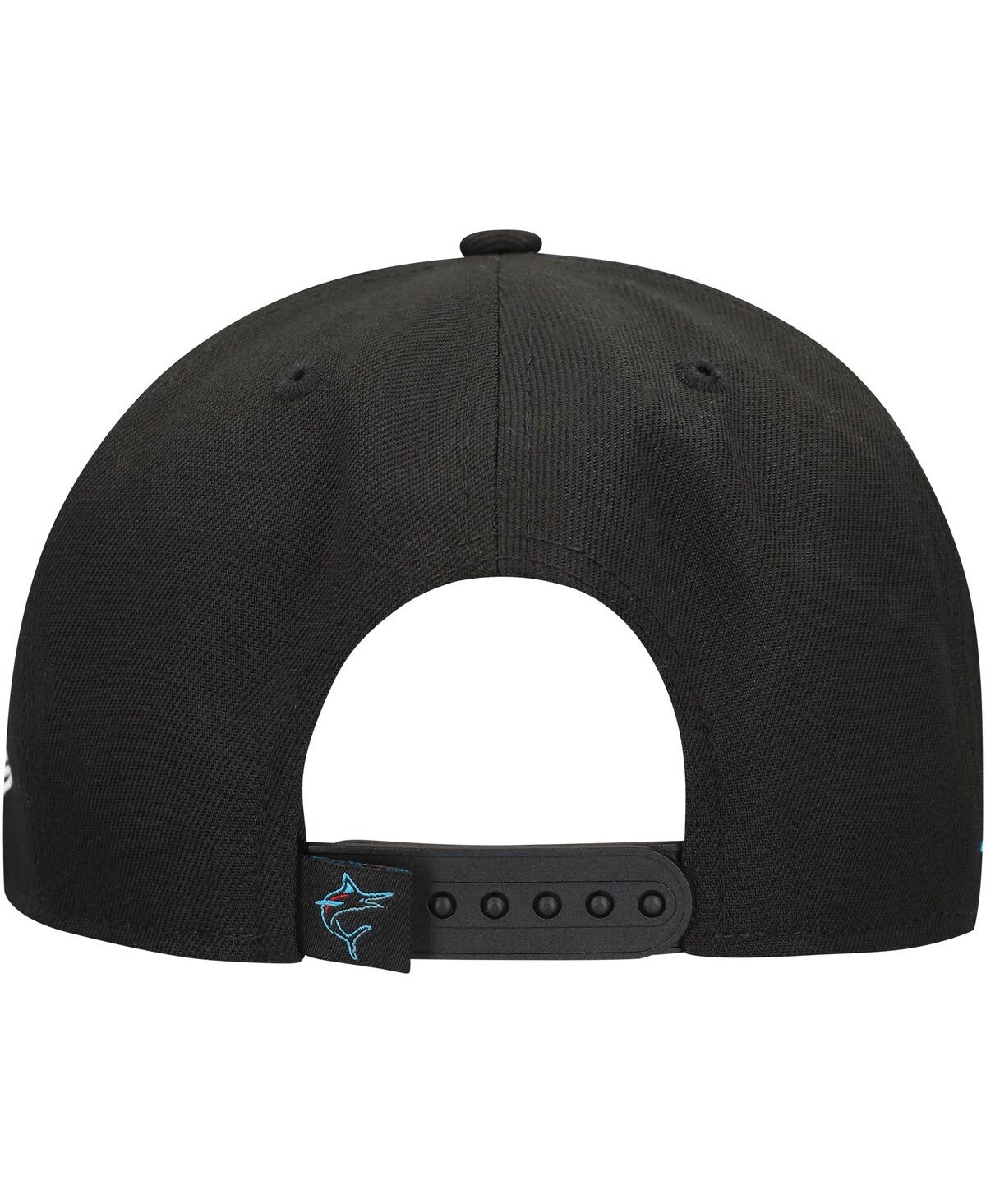 NEW ERA MEN'S BLACK MIAMI MARLINS LOGO STRIKE 9FIFTY SNAPBACK HAT 