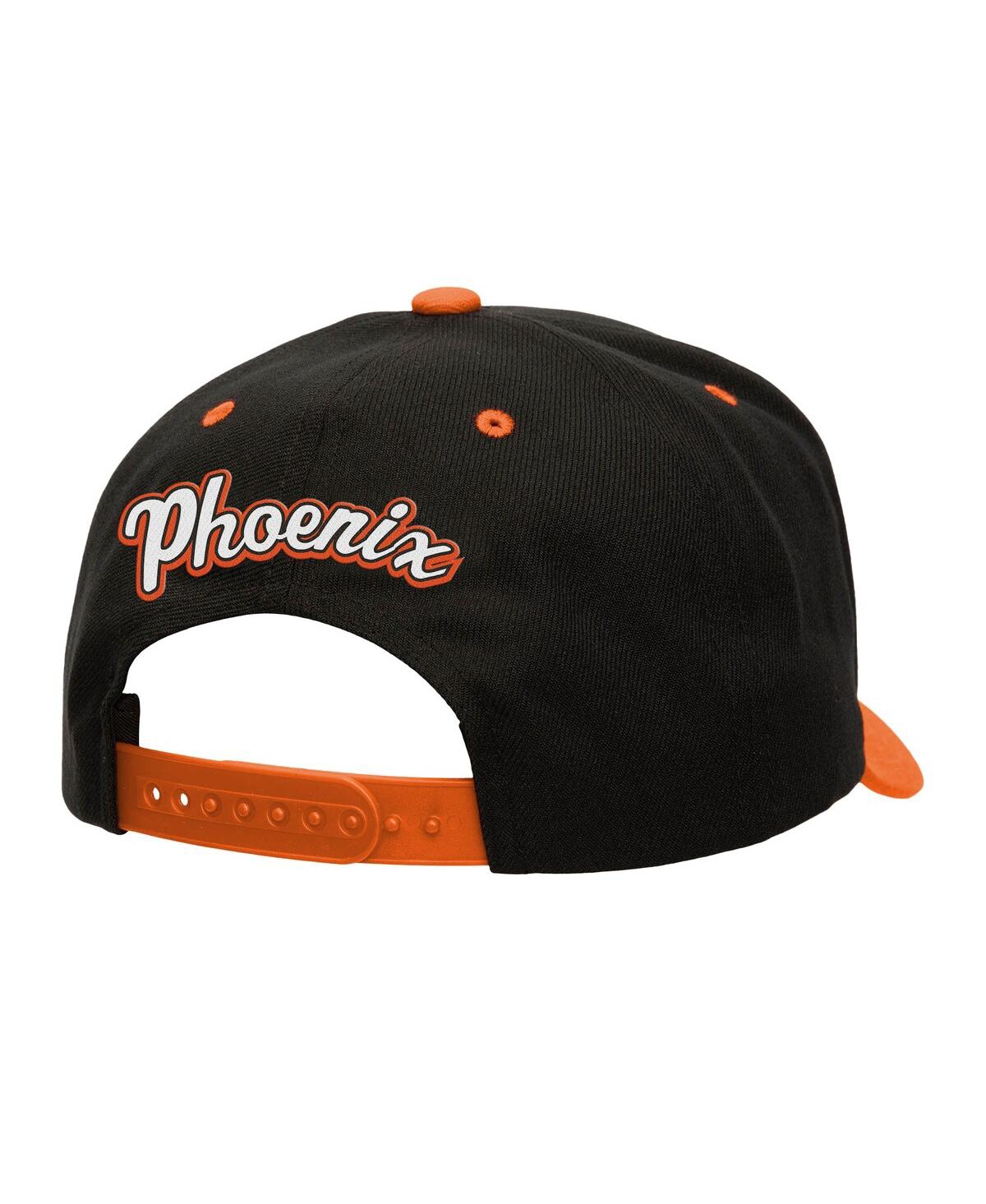 Mitchell & Ness Men's Black/orange Phoenix Suns Backside Script Two-tone Pro Crown Adjustable Hat In Black,orange