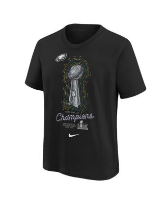 Big Boys and Girls Black Philadelphia Eagles Super Bowl LIX Champions Lombardi Trophy T-Shirt