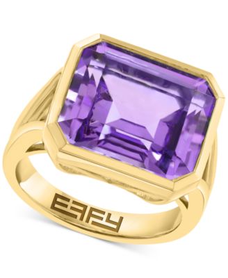 EFFY&reg; Green Quartz Emerald-Cut Solitaire Ring (10-1/2 ct. t.w.) in 14k Gold-Plated Sterling Silver (Available in Amethyst)