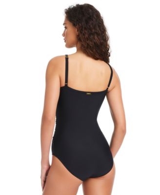 Women's Textured Mesh High-Neck Swimsuit