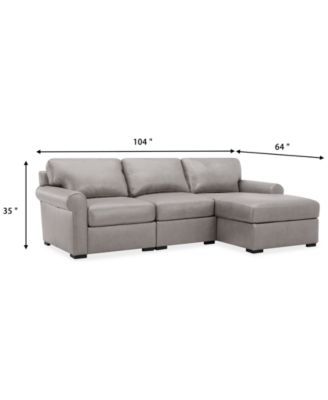 Radley Roll Arm 104" 3-Pc. Leather Sectional, Exclusively at Macy's