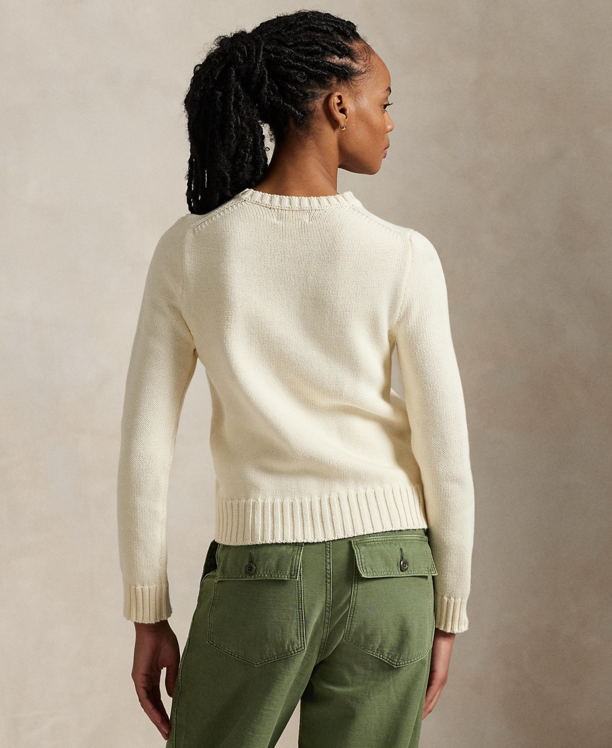 Shop Polo Ralph Lauren Women's Flag Cotton Crewneck Sweater In Cream