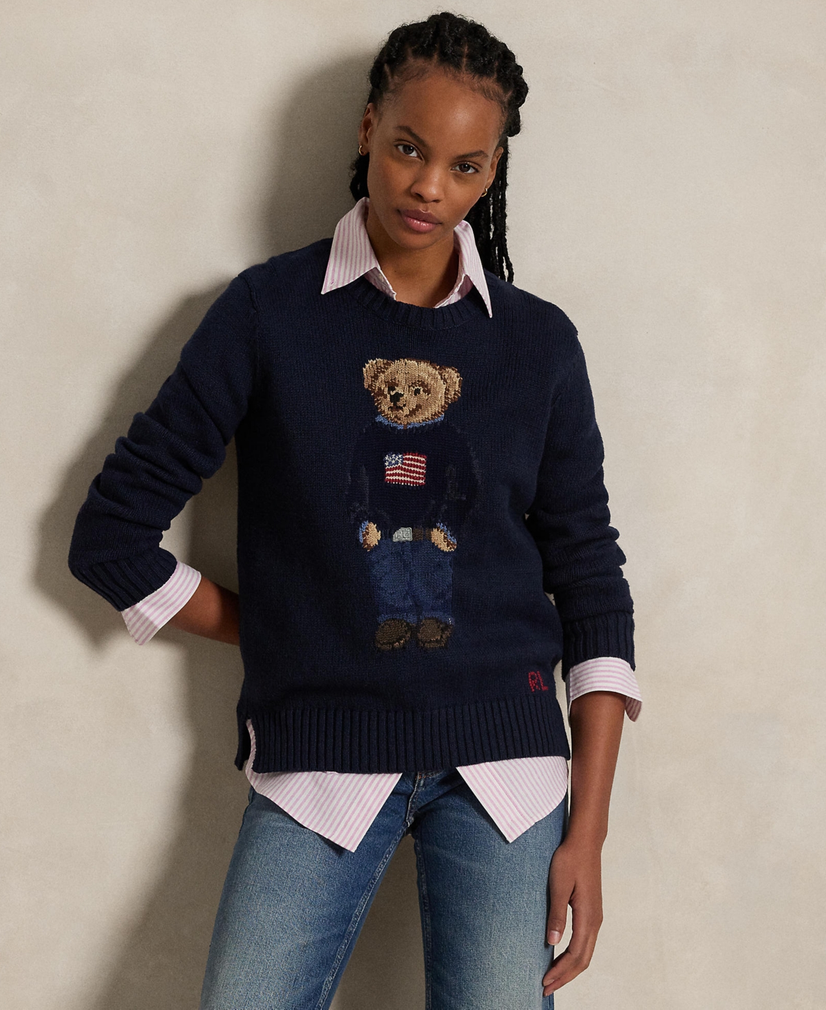 Shop Polo Ralph Lauren Women's Polo Bear Cotton-linen Sweater In Navy Multi