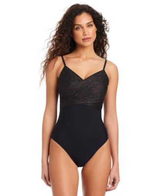 Beyond Control - Women's Draped Metallic One-Piece Swimsuit