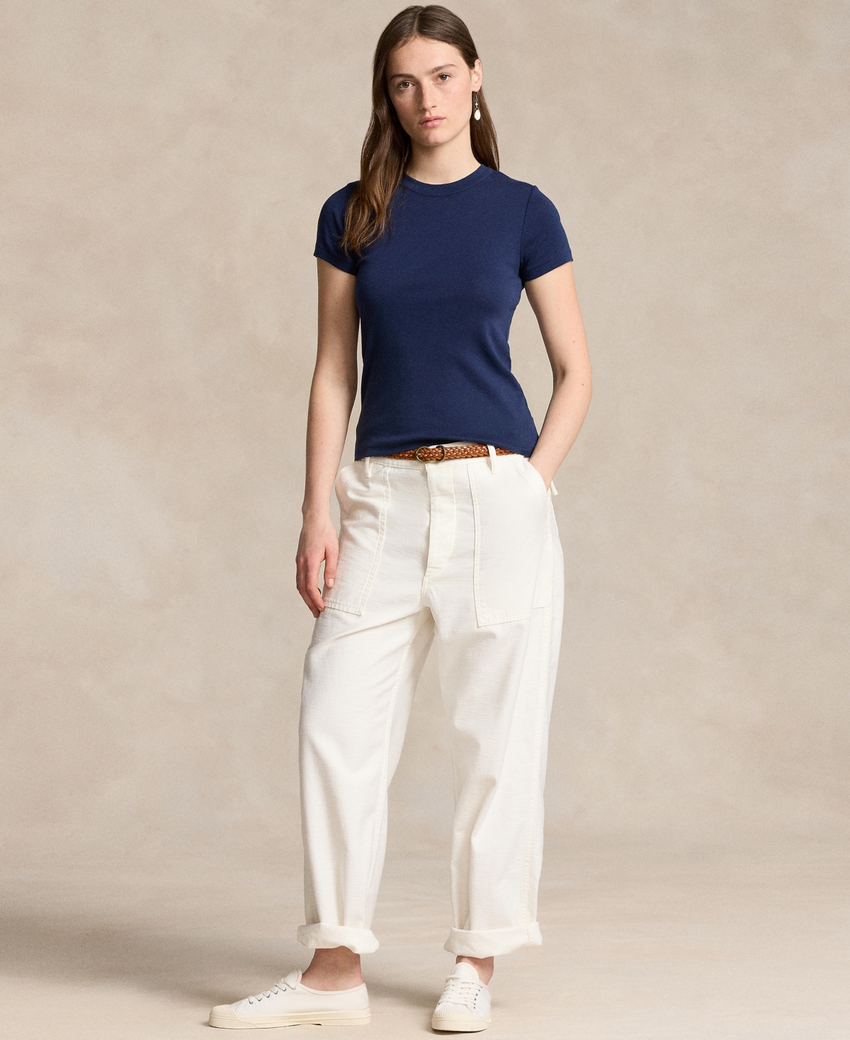 Shop Polo Ralph Lauren Women's Ribbed Cotton Tee In Newport Navy