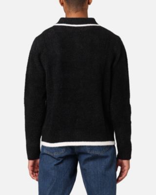 Men's Fluffy Long Sleeve Polo Shirt- Blue, M