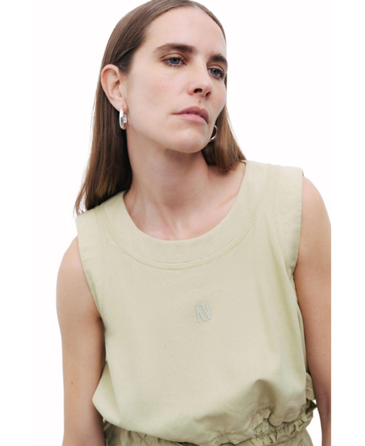 Women's Crop Top with Printed Detail - Olive green